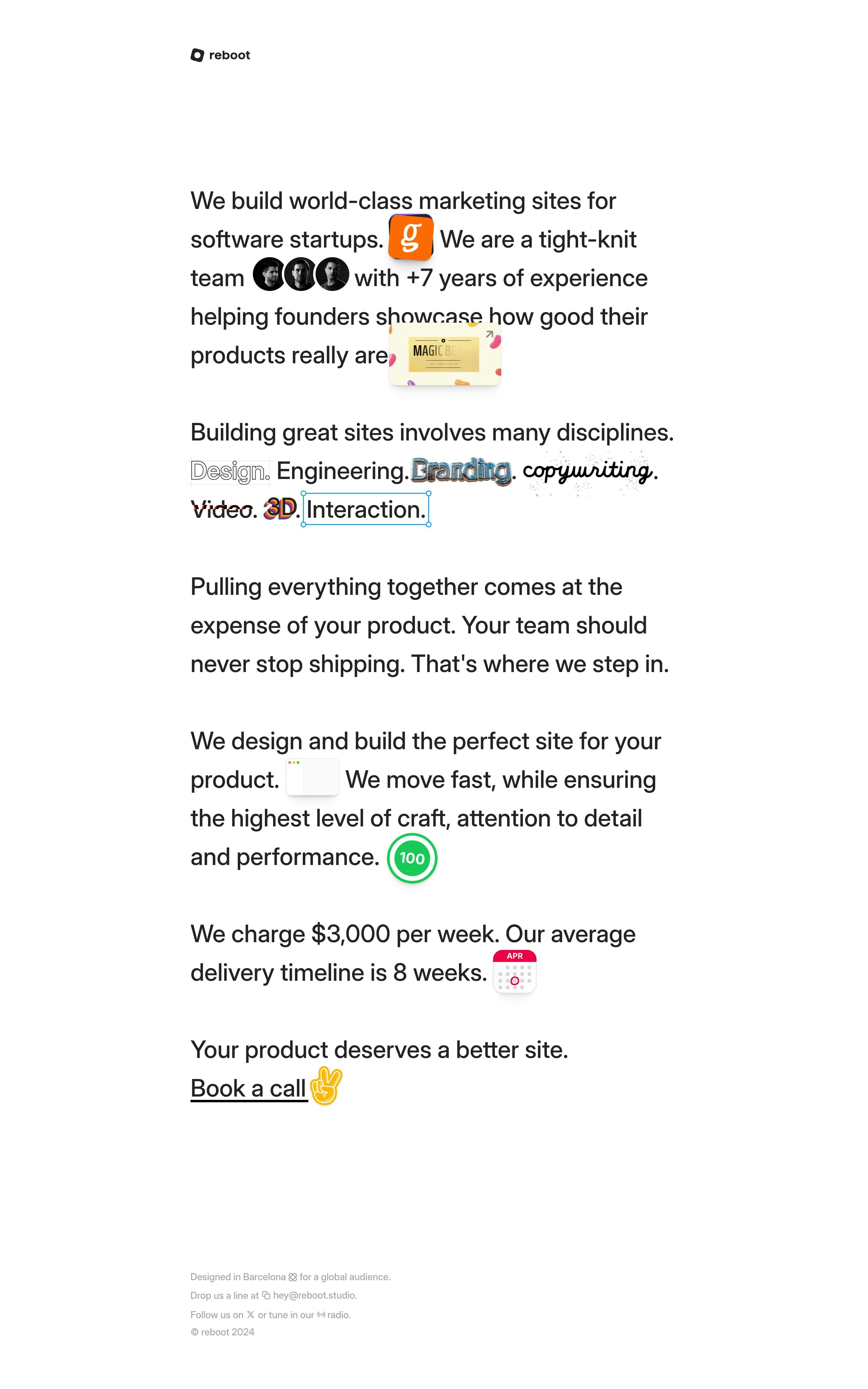 BOSS Landing Page example - Tech startup landing page with minimalist design