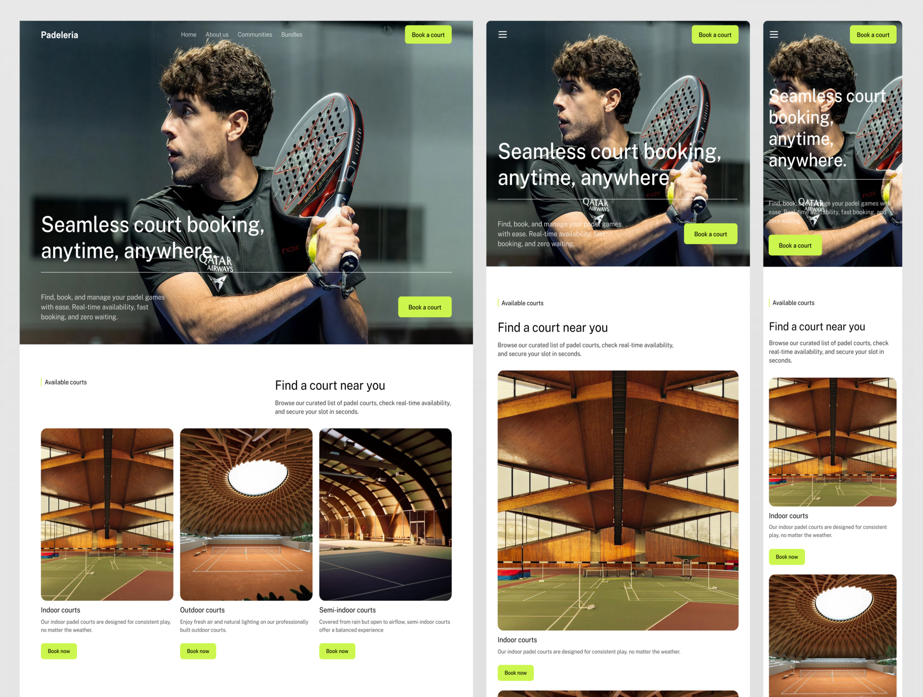 BOSS Member Portal example - Sports facility member dashboard with booking history