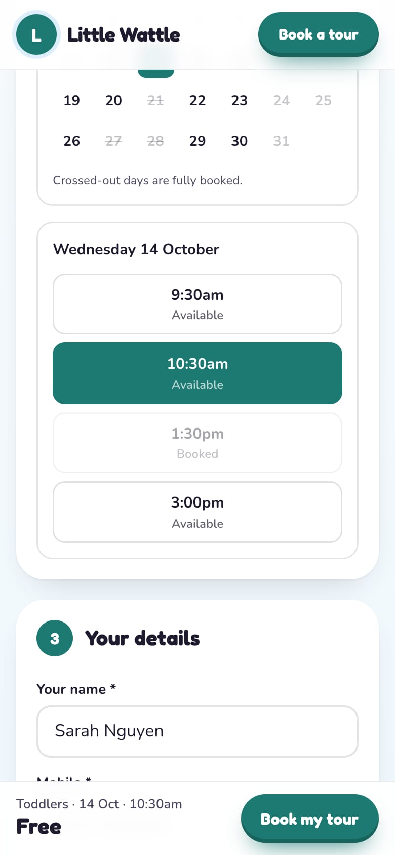 Booking on a phone