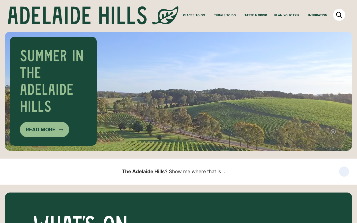 Visit Adelaide Hills website screenshot