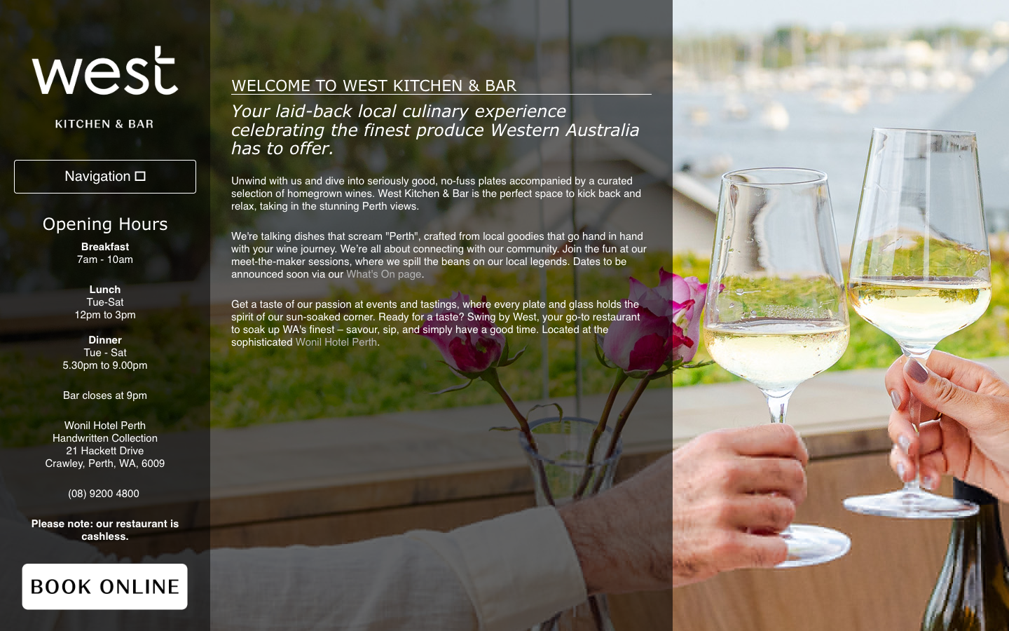 West Kitchen & Bar website screenshot