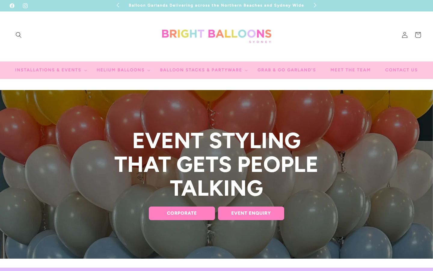 Bright Balloons home page on a computer