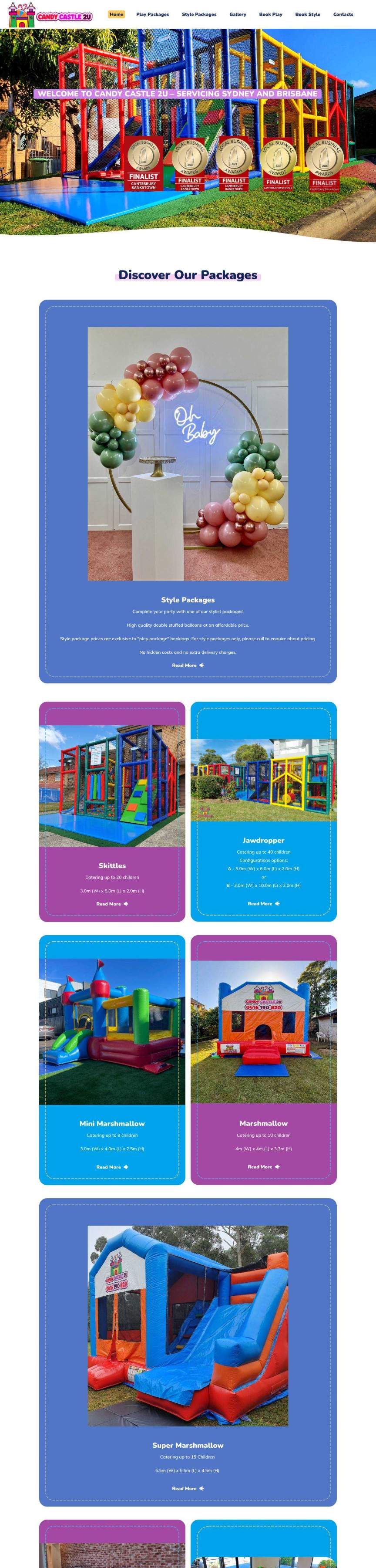 The first part of the Candy Castle 2U home page on a computer