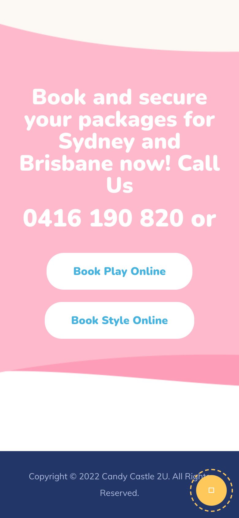 The bottom of the Candy Castle 2U home page on a phone