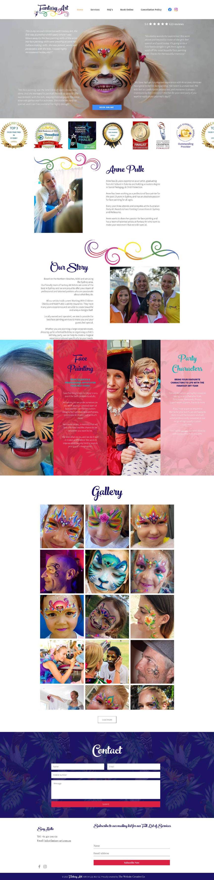 The whole Fantasy Art home page on a computer