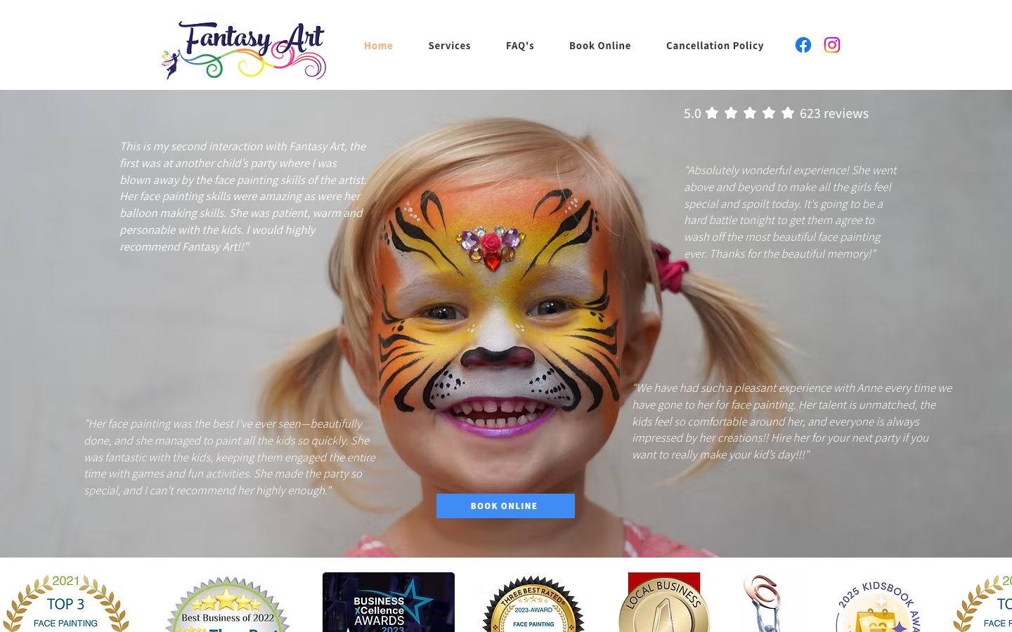 Fantasy Art home page on a computer